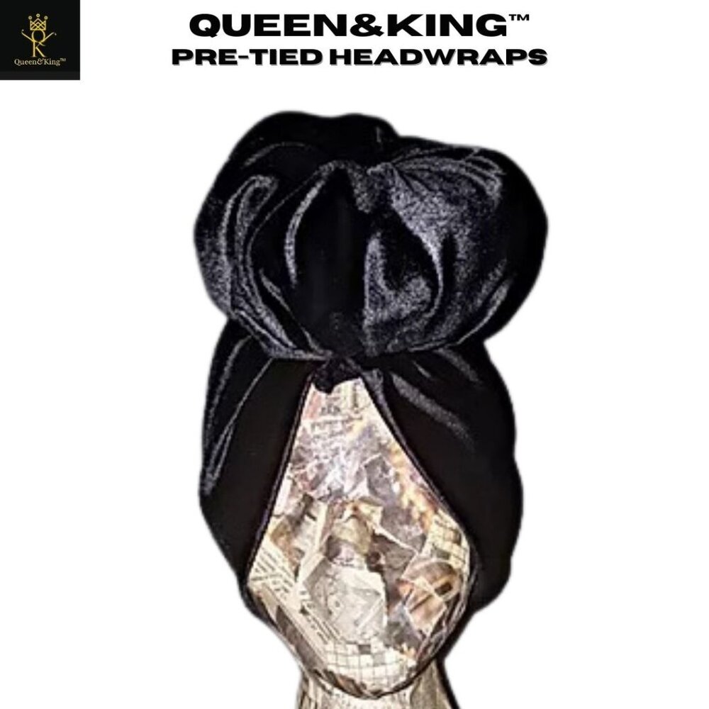 Pre-tied Headwrap (Black Velvet)